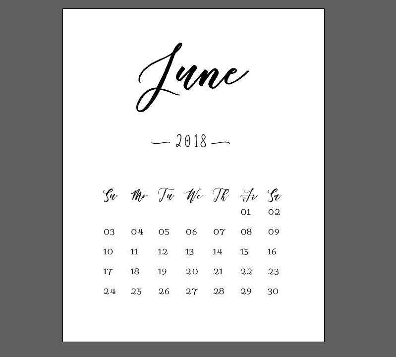 June Calendar 2018 Print Newborn Print Pregnancy June Calendar 2018 Print Newborn Print Pregnancy