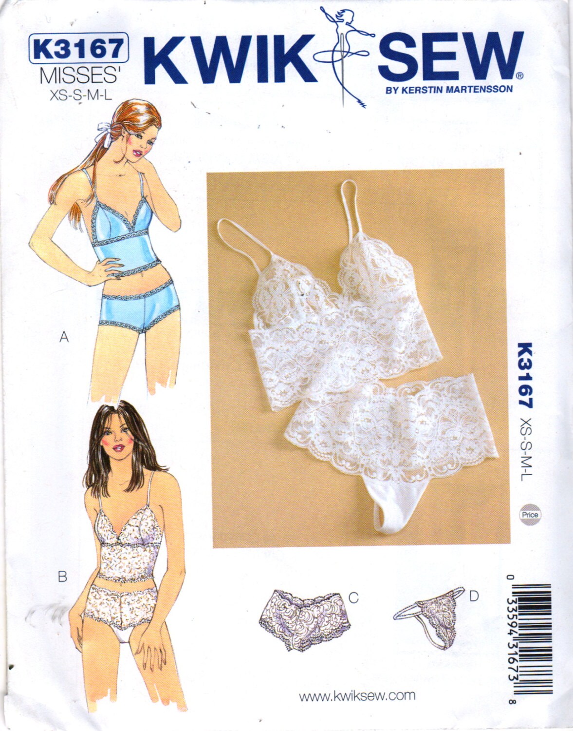 Kwik Sew 3167 Misses Lingerie Lace Bra Camisole And Panties