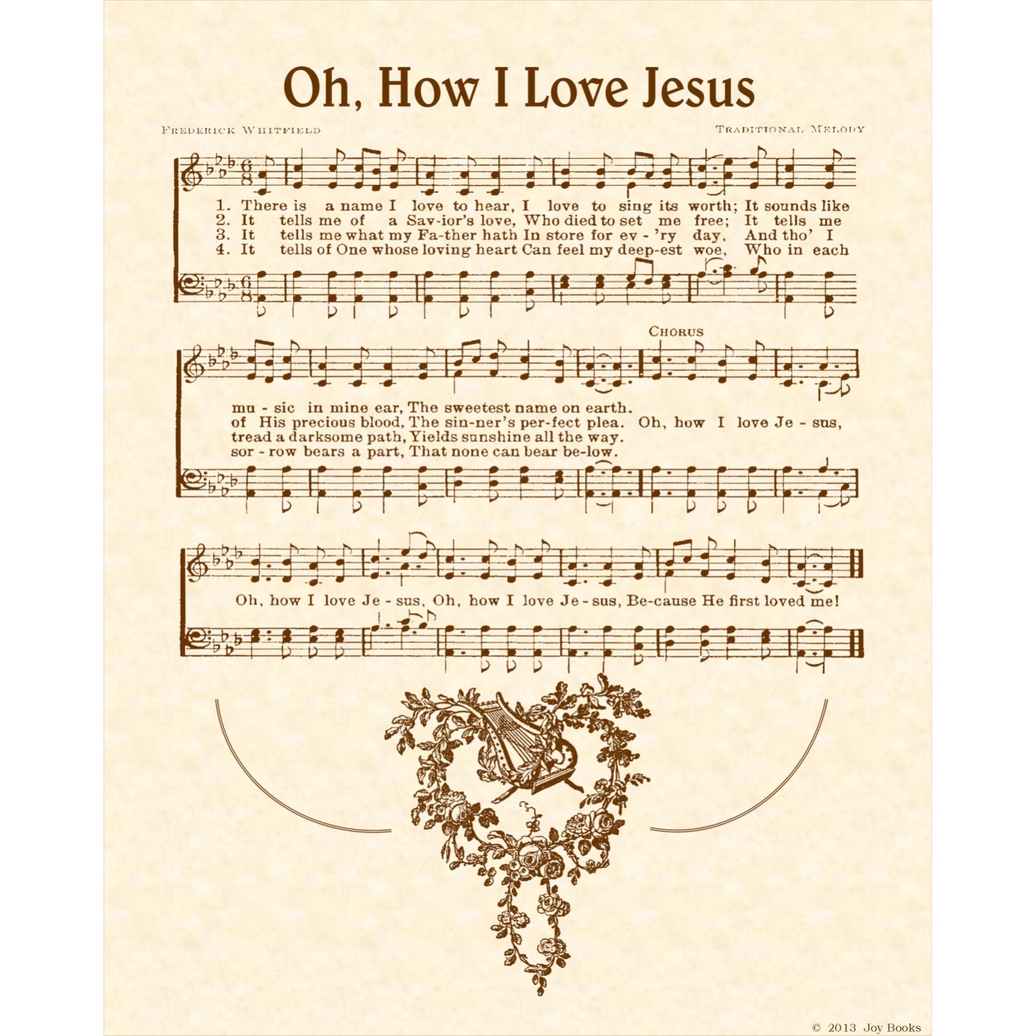 OH How I LOVE Jesus 8 X 10 Antique Hymn Art Print On