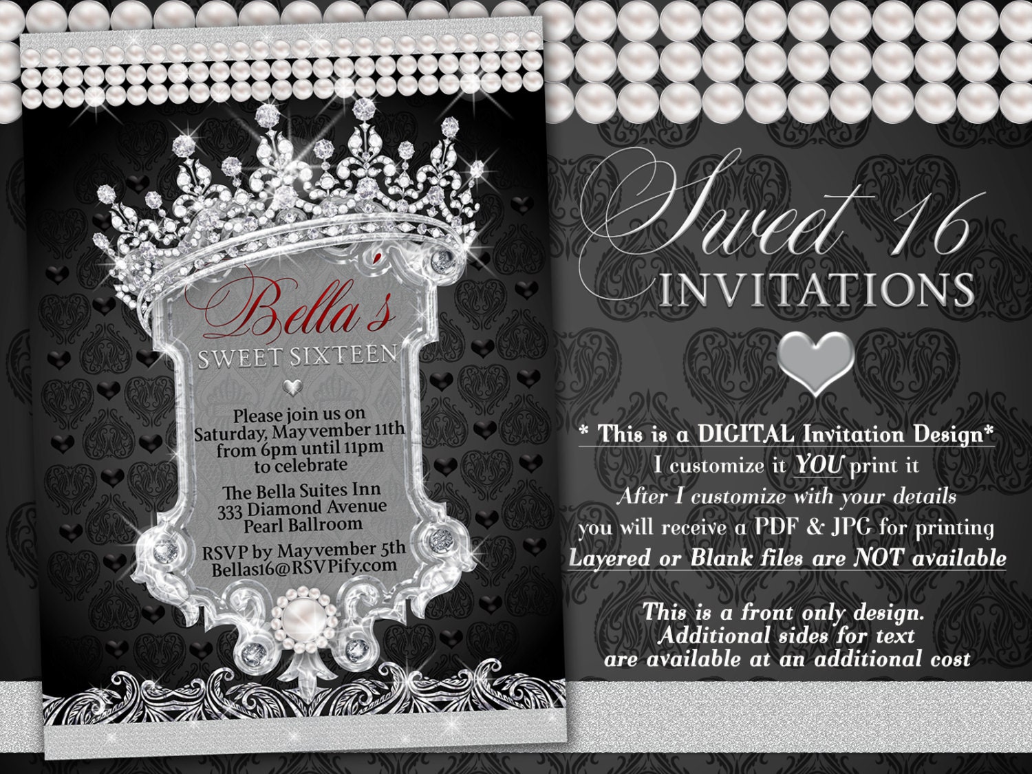 Diamond And Pearl Invitation Sweet 16 Invitation