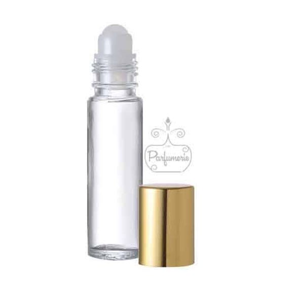 1 Clear Glass Roll On Bottle With Gold Cap 10 ML 1 3 Oz