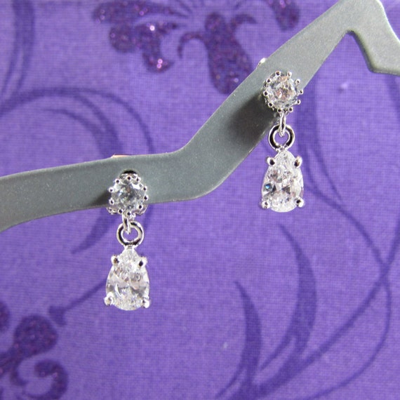 Sterling Silver Pear Shaped CZ Earrings Cubic Zirconia