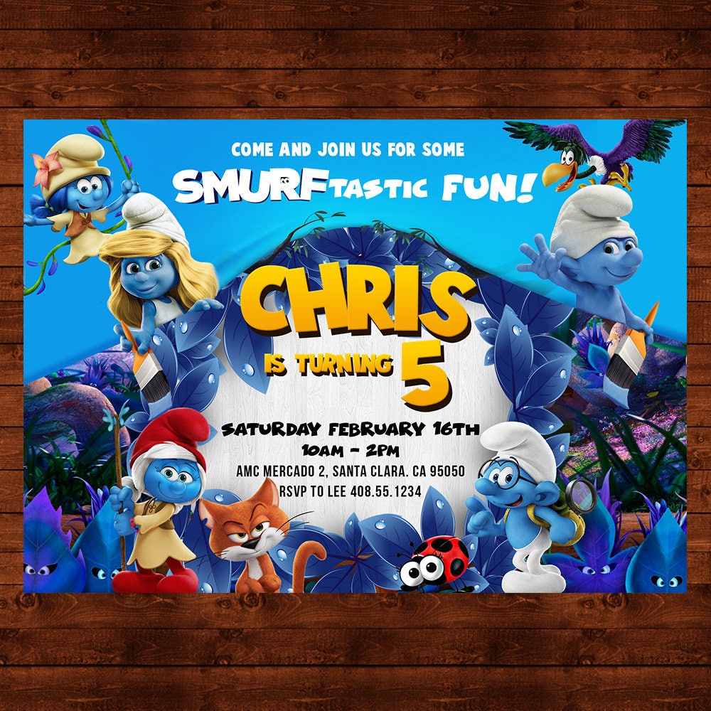 The Smurfs Birthday Invitation Smurfs Party Invite The