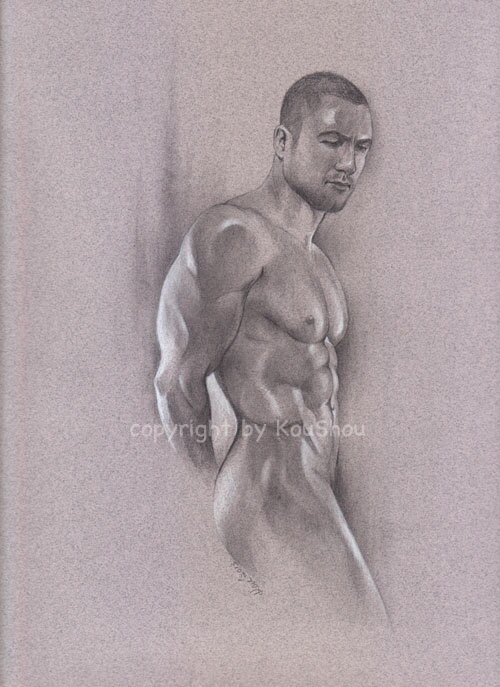 Print Fine Art Drawing MALE NUDE In Pencil And Charcoal