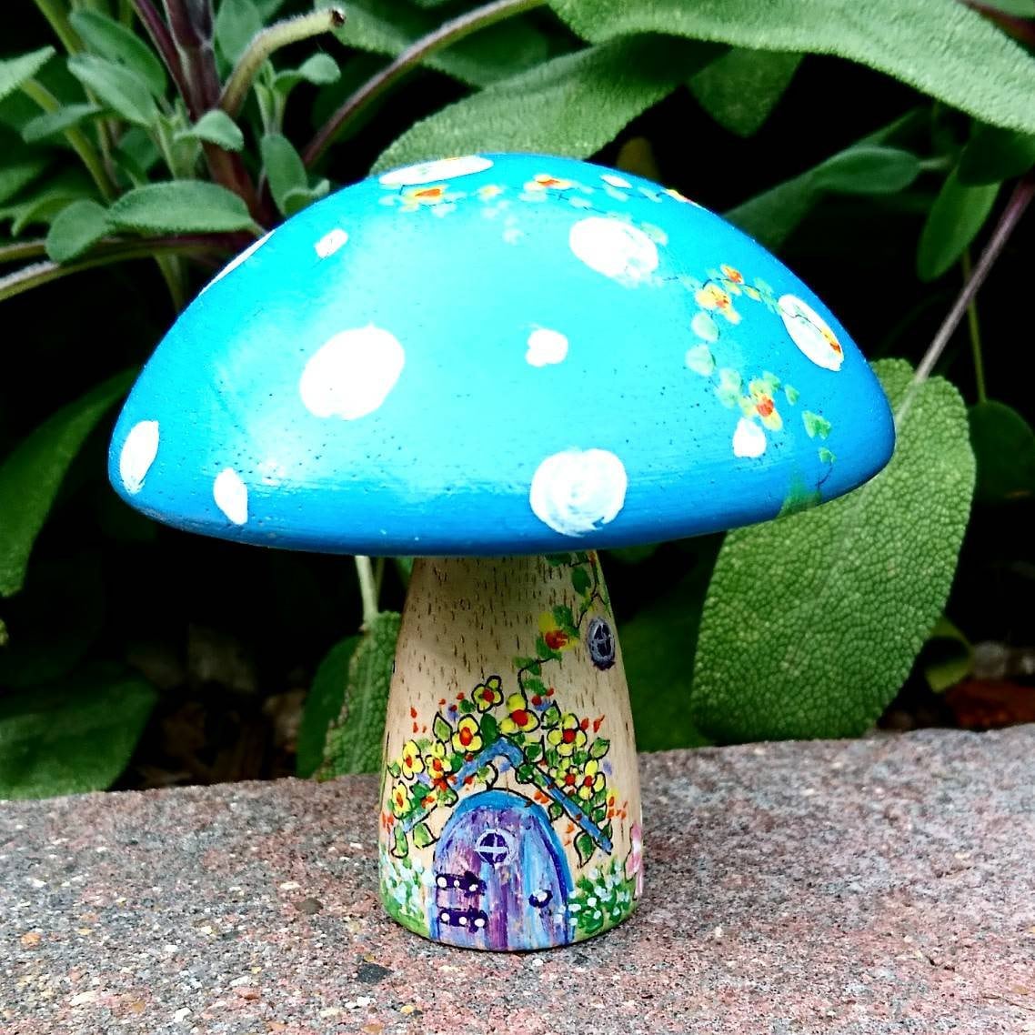 Hand Painted Fairy Mushroom Art Fairy House Wood Mushroom