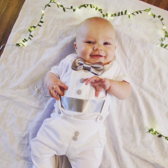 White Baby Boy Blessing/Christening Tuxedo Bodysuit With