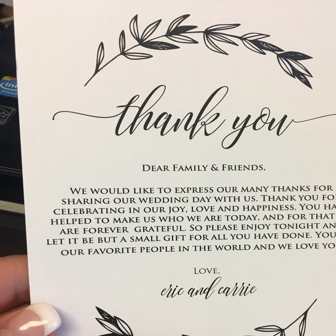 Printable Wedding Thank You Letter Reception Thank You Note In Lieu 