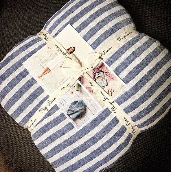 Linen pillow cases with ribbons. Bow tie linen pillow cover.