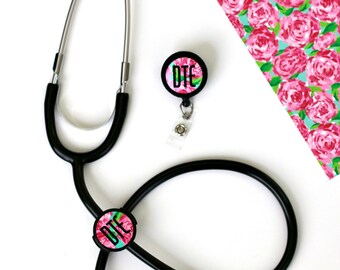 Lily Inspired Stethescope ID Clip and ID Badge Reel