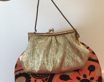 Vintage glam gold tone hand bag. Handmade.