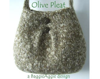 Bag Knitting Pattern, Felted Purse Pattern, Felted Bag Pattern, Knit Shoulder Bag Pattern, Knit Purse Pattern, Knit Bag Pattern US. Pleat.