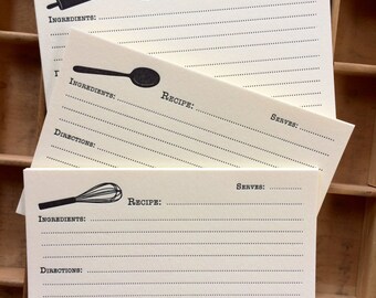 Set of 15 Letterpress Recipe Cards: whisk, spoon, rolling pin