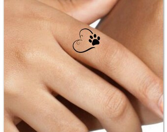 Temporary Tattoo 4 Heart Paw Finger Fake Tattoos Waterproof Thin Durable Fake