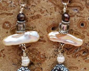 Boho Biwa Pearl and Sterling Silver earrings