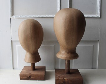 ONE Kraft Brown Mannequin Head Hat Display w/ Wooden Stand - Unisex Featureless Adult & Child Size - Made to Order Customization Unvailable
