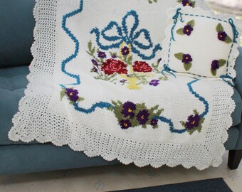 English Garden Afghan and Pillow Crochet Pattern PDF