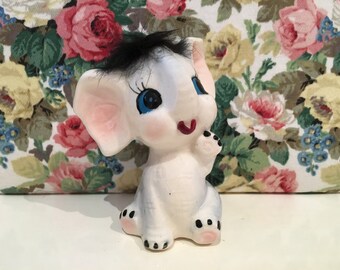 Vintage Cute Kitsch Furry Hair Elephant Figurine