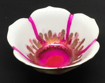 Hand dyed porcelain cherry blossom bowl
