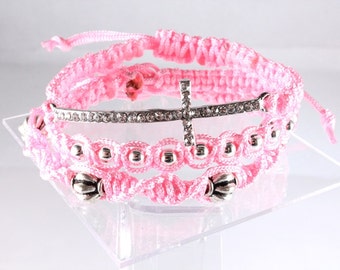 Pink Macrame Bracelets, Set of Three, Friendship Bracelets, Stackable Bracelets
