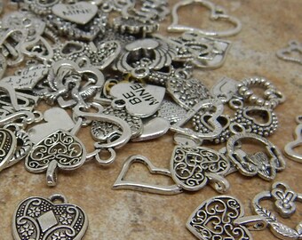 Heart Charms Grab Bag Assortment 100+ Grams Valentine Love Charms for Jewelry Craft Supplies