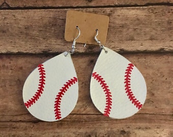 Faux Leather 2 inch baseball earrings. Tear drop shaped.
