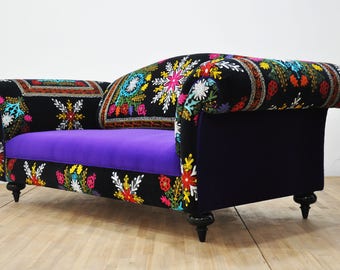 Suzani Couch - purple sky