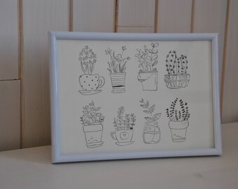 Small plants in India ink