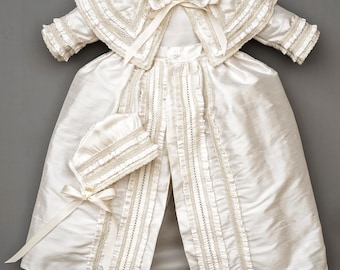 Heirloom Baby Boy Christening Gown, Hand Made baptism outfit for boy, Model B003 Burbvus