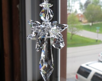 Angel Suncatcher, Swarovski Crystal Suncatcher, Guardian Angel, April Birthstone, Clear crystal suncatcher, Keira's Crystal Creations
