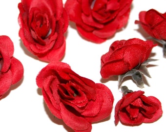12 Tiny Red Silk Roses - Artificial Flowers, Silk Roses - PRE-ORDER