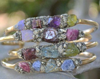 Raw Birthstone Jewelry, Birthstone Bracelet, Raw Jewelry, Raw Stone Jewelry, Herkimer Diamond, Emerald, Moonstone, Pearl, Ruby, Peridot