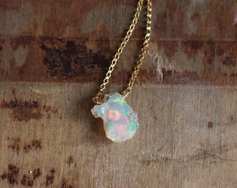 Raw Opal Necklace, Raw Stone Jewelry, October Birthstone Necklace, Opal Jewelry, Gift for Mom, Fire Opal Necklace, Raw Crystal, Gift for Her