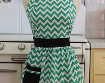 Retro Apron Green and White Chevron CHLOE