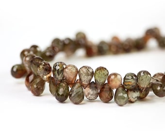 Andalusite faceted teardrop briolette 4 Brown Olive Pink Sheen Semi Precious Gemstone