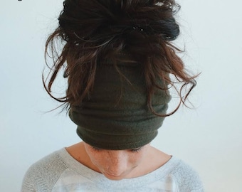 Olive Fleece Headband | Dreadband, Hair Tube, Dread Sock, Loc Wrap, Wide Band | Long, Dreadlock, Updo, Hair Wrap | Eco Friendly Headband