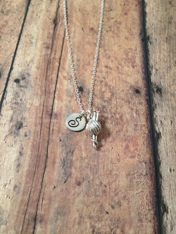 Ball of yarn initial necklace knitting necklace gift for