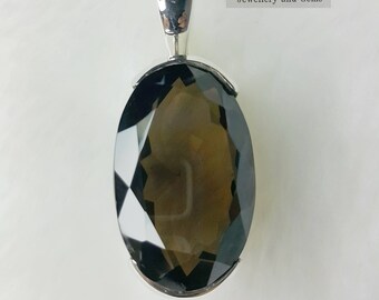 HUGE Heavy Genuine Earthmind Smoky Quartz Sterling Silver 925 Pendant 16,5 gr