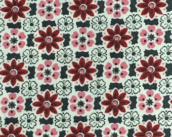 Cotton Fabric / Red abd Pink Floral Cotton Fabric / Vintage Cotton Fabric / Floral Cotton Fabric / Red Floral Cotton Fabric / Retro Floral