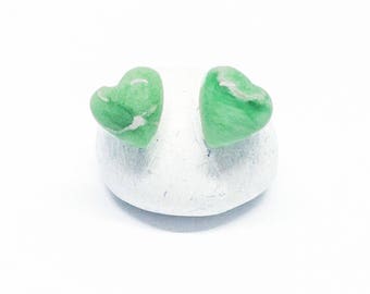 Variscite Gemstones, 6mm Hearts, Sterling Silver Posts Studs Earrings, Spring Green Earrings, Heart Posts, Free Shipping, E18006