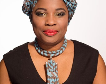 Necklace blue Brown and indigo African design