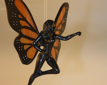 Stained Glass Monarch Butterfly Fairy Hand-Painted Nude Flying Figurine - Made to Order (MON011)
