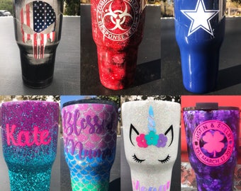 PLEASE READ item details// Personalized tumblers// glitter tumbler// custom glitter tumbler// rtic// yeti// ozark trails