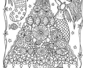 Unicorn Christmas Coloring Page Adult Color Book Art Fantasy