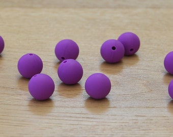 Purple 15mm Round Silicone beads, 10 pack