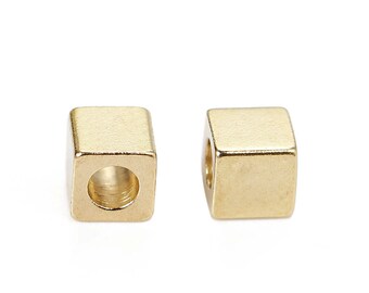 Set of 10 small beads CUBES 3 x 3 mm brass