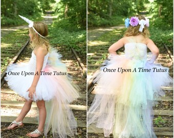 Pastel Unicorn Bustle Tutu Dress - Girls Size 6 12 Months 2T 3T 4T 5 6 7 8 9 10 12 Birthday Kids Halloween Costume - Colorful Pony Mane Horn
