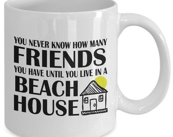 Beach House 11oz White Coffee Mug - Housewarming Gift Idea for Beach Home Owners