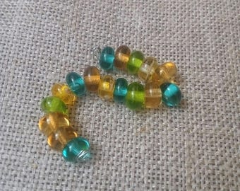 Handmade Glass Lampwork Beads - 17 Glass Beads green yellow beads