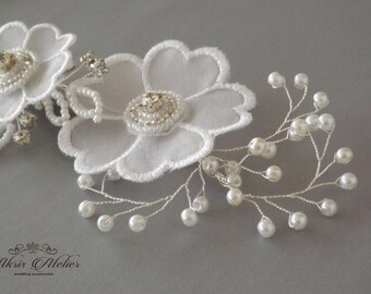 Bridal Headpieces, Flower Hair Clip, Rhinestone Pearl hairpiece, Wedding Hair Pieces, Bridal Hair pins, Wedding Hair Clips