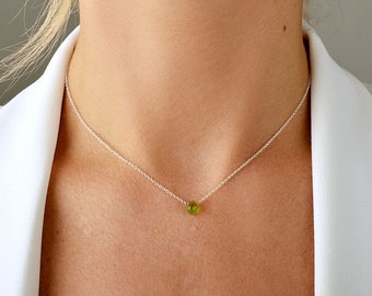 Tiny Peridot Necklace in Gold, Rose Gold or Silver, August Birthstone, Green Crystal Necklace Gemstone Pendant, Birthday gift, Libra gift